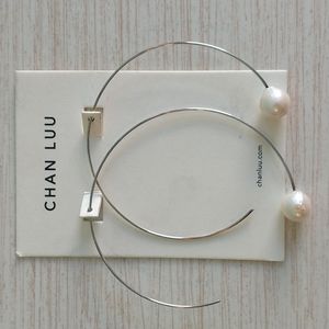 Chan Luu White Freshwater Cultured Pearl Halo Hoop Sterling Silver Earri…
